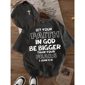 Let Your Faith In God Be Bigger Than Your Fears Graphic Oversized Washed T Shirt Women Vintage Streetwear Crewneck Drop Shoulder Boyfriend Tee Casual Summer Outfit