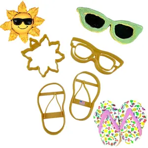 SUMMER COOKIE CUTTERS Summer Themed Right Left Flip Flop Sandals Sun Sunshine Sunflower Pair Of Sunglasses Shades Warm Weather Holiday Graduation Party Celebration Cookie Cutters Mothers Day (4 Pack)