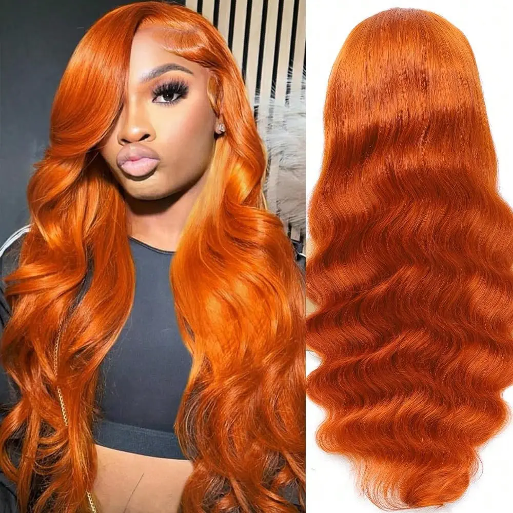 Ginger Orange Body Wave 30 Inch Ginger Lace Front Wigs Human Hair 180% Density Human Hair Pre Plucked with Baby Hair Orange 13x6 Lace Front Wigs Glueless Wig for Black Women