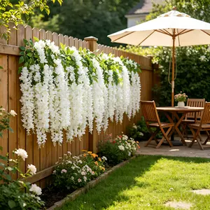 Decorative Home Party Wedding Artificial Wisteria Flowers 12Pcs 43.3 Inch/Piece Dense Fake Wisteria Vine Ratta Hanging Garland Silk Flowers String Garden Decorations Artificial Vines Artificial Flowers For Outside