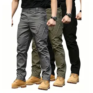 Mens 3-Pack Lightweight Casual Work Pants & Tactical Hiking Pants feature durable multifunctional pockets and a straight-leg design, ideal for spring and summer wear. Belt not included.