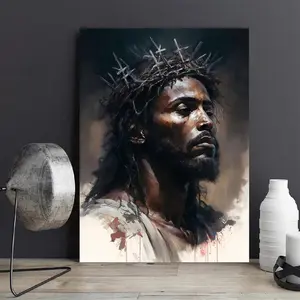 [Ideal Gift] 1pc African American Jesus Canvas Art Print - Modern Black Christian Portrait, Religious Wall Decor for Home & Office, Unframed Spiritual Artwork, Ideal Gift, Religious Wall Art