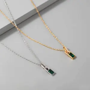 S925 Silver European and American Emerald Plated K Gold Lock Pendant Necklace Women's French Retro Light Luxury Ins Necklace Women's Style