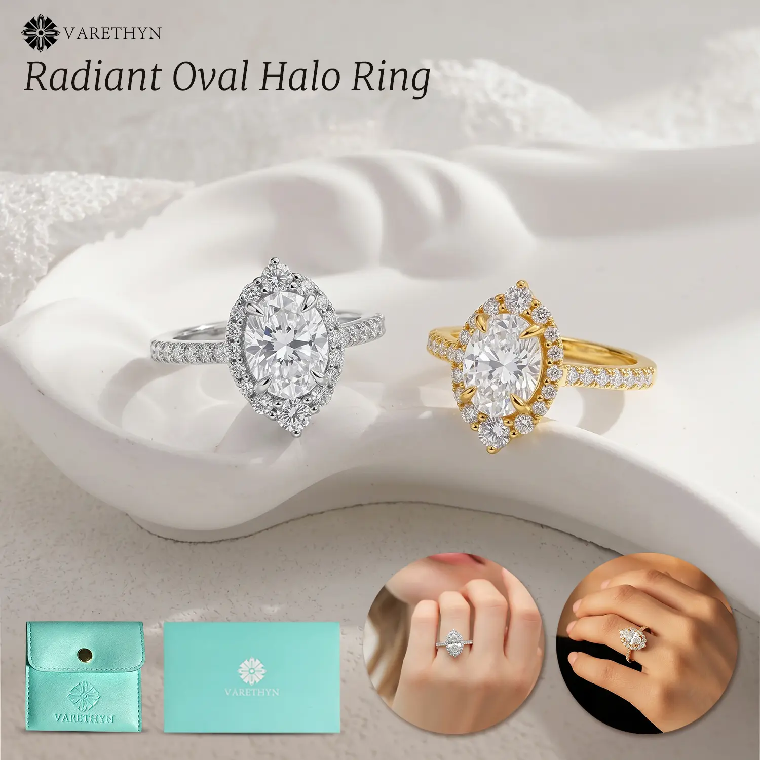 Radiant Oval Halo Ring Gorgeous 3ct Oval Cut Eco Diamond Ring Vintage 14K Gold Plated Promise Ring Sustainable Light Luxury Jewelry for Women