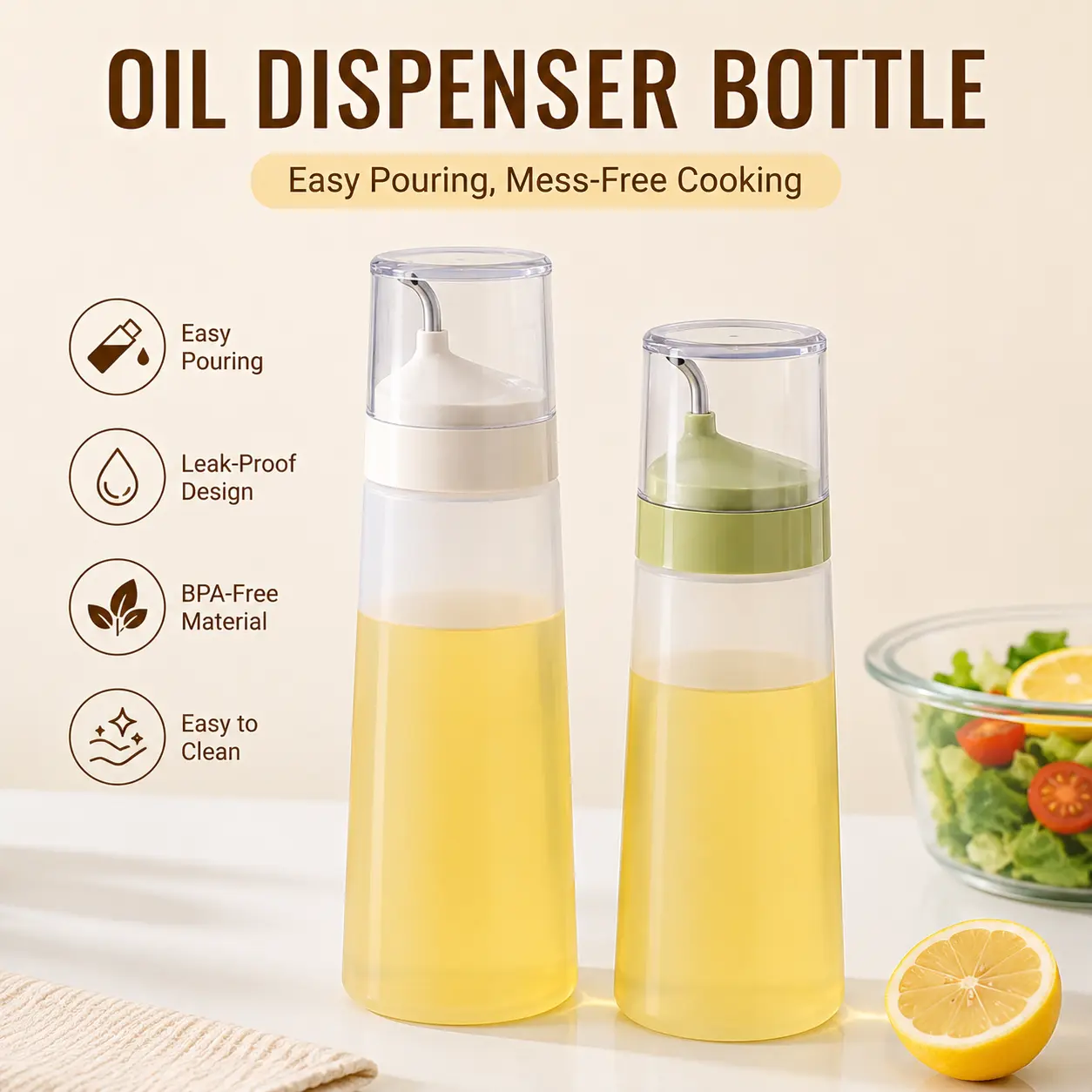 1 Count, Oil Dispenser Bottle with Stainless Steel Spout Translucent PE Body for Home Kitchen Cooking Seasoning Liquid Storage