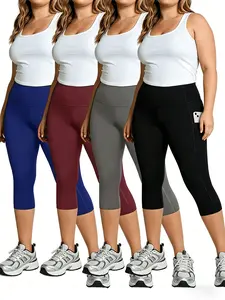 Female High Waist Yoga Capris 4-Pack - Silky Smooth Biker Shorts, Breathable, Sweat-Wicking for Yoga, Running