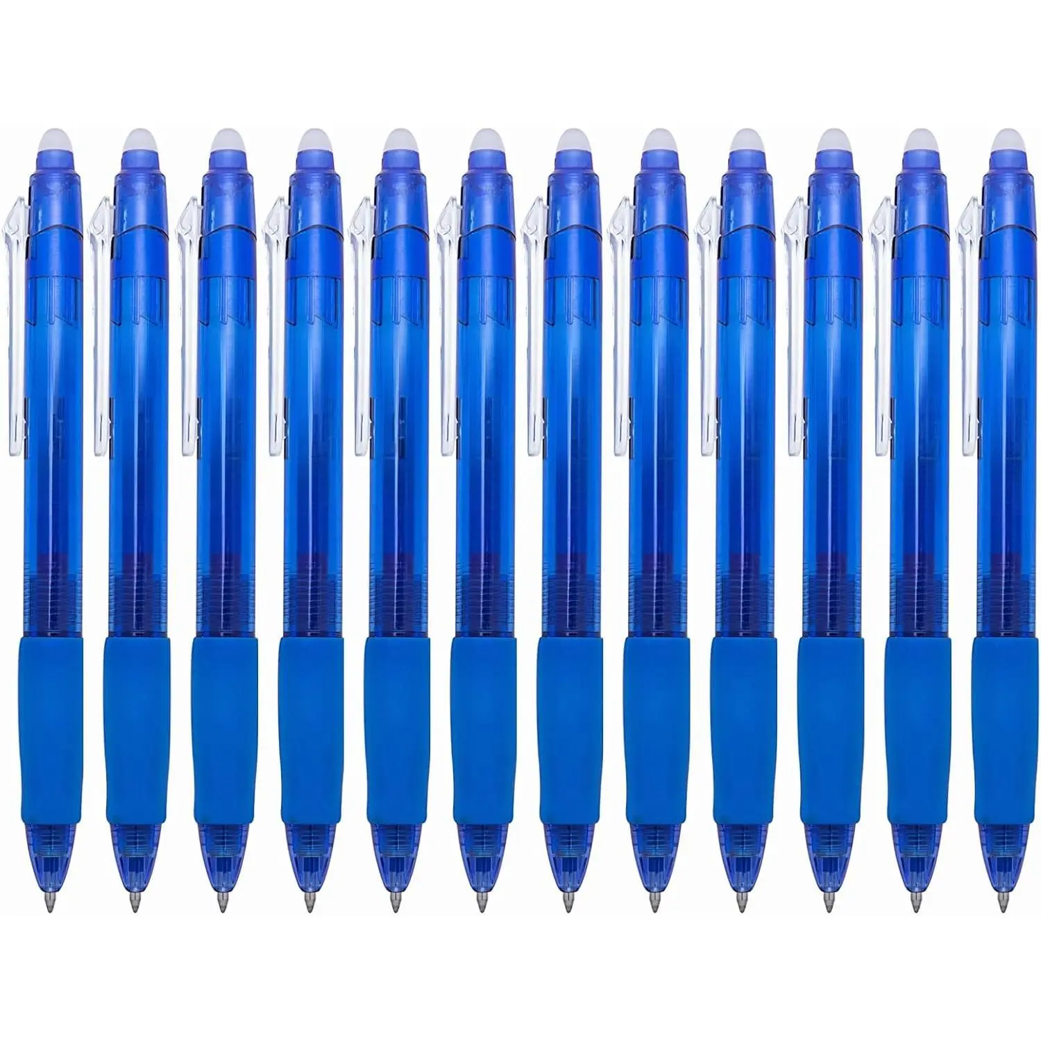 Retractable Clicker Erasable Gel Pens - 0.7mm Ball Point, Heat Erase with Built-in Eraser, 12 Pack Blue