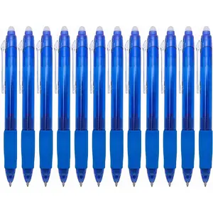 Retractable Clicker Erasable Gel Pens - 0.7mm Ball Point, Heat Erase with Built-in Eraser, 12 Pack Blue