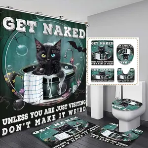 Halloween Cat Theme Shower Curtain Set with Hooks, Durable Polyester Fabric, Home Hotel Salon Dorm Decor, Perfect Halloween Gift