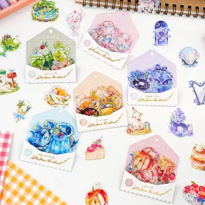 Etori Life Island Letter Series Retro Fairy Tale Dreamland Q-Elastic Cute Food Pattern Stickers DIY Laptop, Phone Case, Suitcase, Photo Album, Handmade Scrapbook, DIY Journal, Baking Sealing, Student Stationery, Children's Stickers