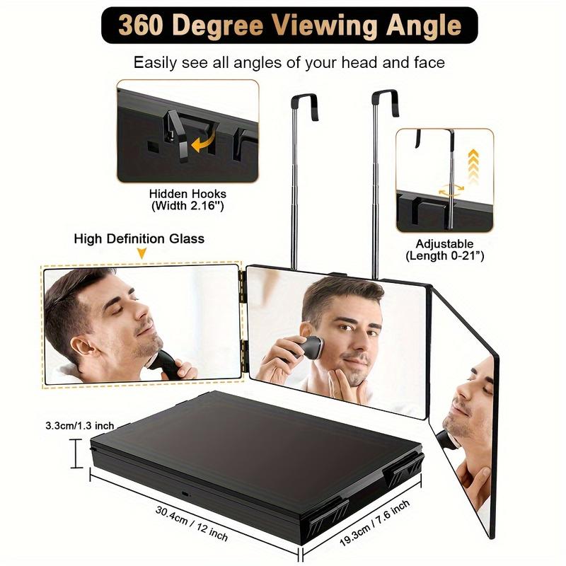 3 Way Mirror for Self Hair Cutting 360 Trifold Barber Mirrors 3 Sided Makeup Mirror to See Back of Head Used for Hair Coloring Braiding Gifts for Men and Women LED Light, Rechargeable, Perfect Valentine's Day Gift