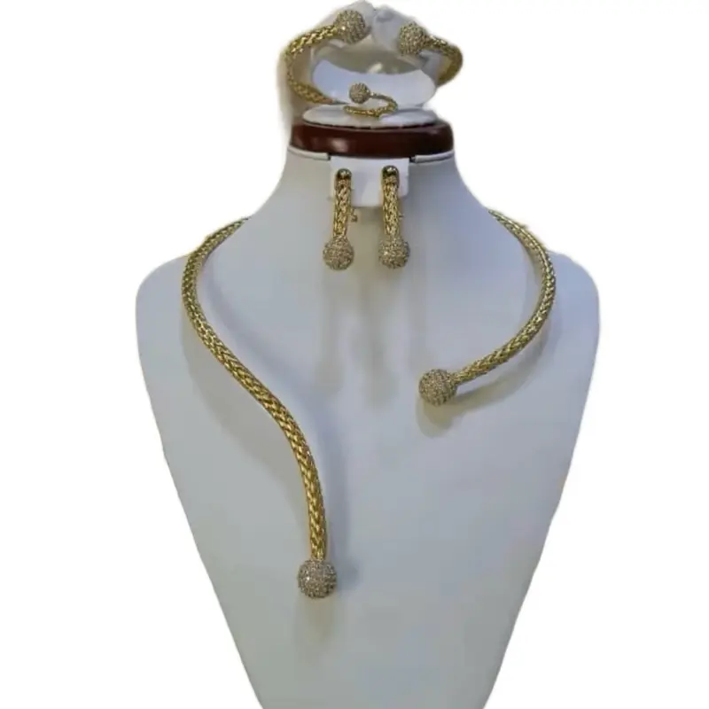 Leila Jewelry Set - Gold-Tone Necklace Earrings Bracelet and Ring Set as Shown