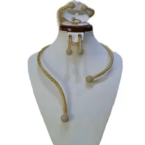 Leila Jewelry Set - Gold-Tone Necklace Earrings Bracelet and Ring Set as Shown