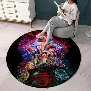 Stranger Things Character Print Round Rug, Flannel Fabric, Memory Cotton Material, Non-Slip Backing, Absorbent, for Living Room Bedroom Dining Room Bathroom