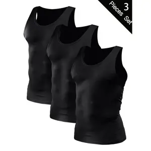 Men's 3pcs Compression Tank Top, High Stretch Crew Neck Sweat-absorbing Quick-drying Sleeveless T-shirts For Men's Training