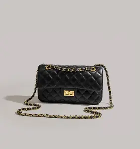 Classic diamond-patterned women's crossbody bag, elegant lychee leather, flap bag, lipstick pocket design, large capacity with gold hardware, a gift for your girlfriend