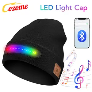 COZOME-Smart Bluetooth Music Colorful Light Knitted Hat for Men & Women - Warm Breathable Regular Fit Elastic Design Fashionable Cold Weather Accessory with 20 High Brightness LED Beads