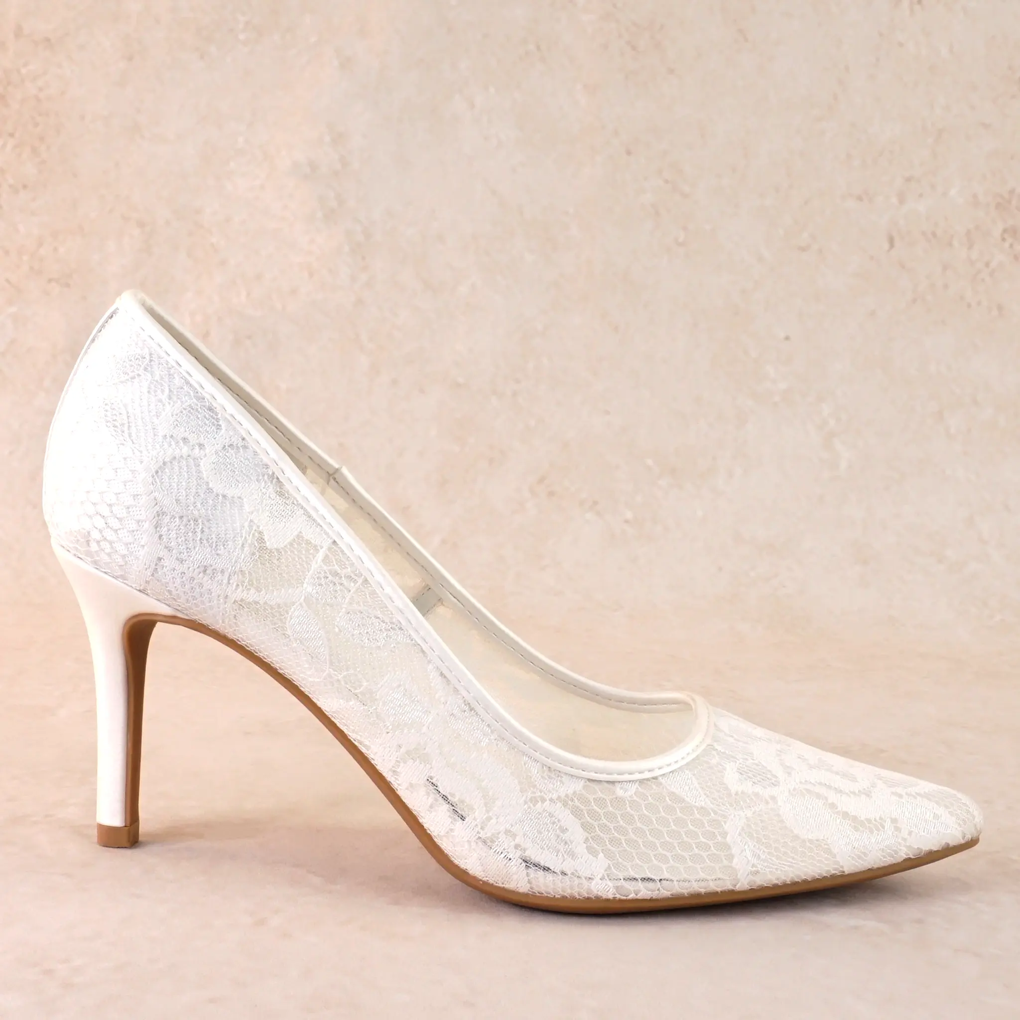Odette White Lace Stiletto Heels for Wedding