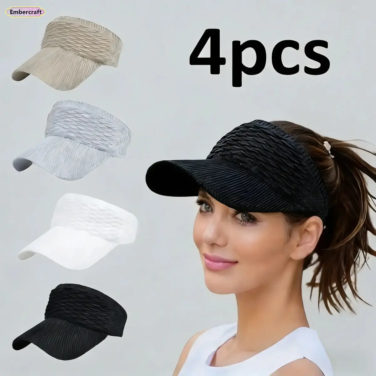 Women’s 4-Piece Open Top Adjustable Golf Style Sports Sun Visor Hats - Breathable Lightweight Protective, Curved Brim, Female Fit, Open Crown, Mesh Multi Ventilation for Tennis, Golf, Outdoor Activities, Breathable Lightweight Hats, Golf Style Hats