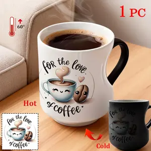 Heart-Shaped Handle Ceramic Thermal Changing Mug, Heat-Sensitive Coffee Cup with Steam Design - Perfect for Halloween, Christmas, Valentine's Day, Mother's Day & Father's Day Gift (11oz/ 330ml)