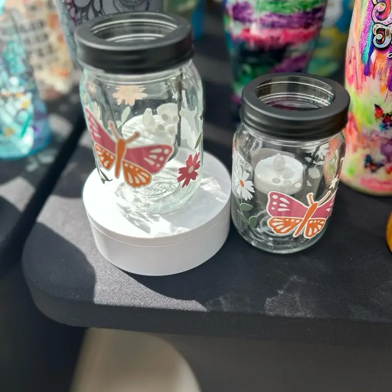 Butterfly Candle Holders - Glass Containers with Butterfly Design and Lids for Candle Display
