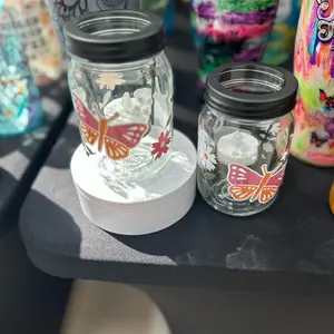 Butterfly Candle Holders - Glass Containers with Butterfly Design and Lids for Candle Display