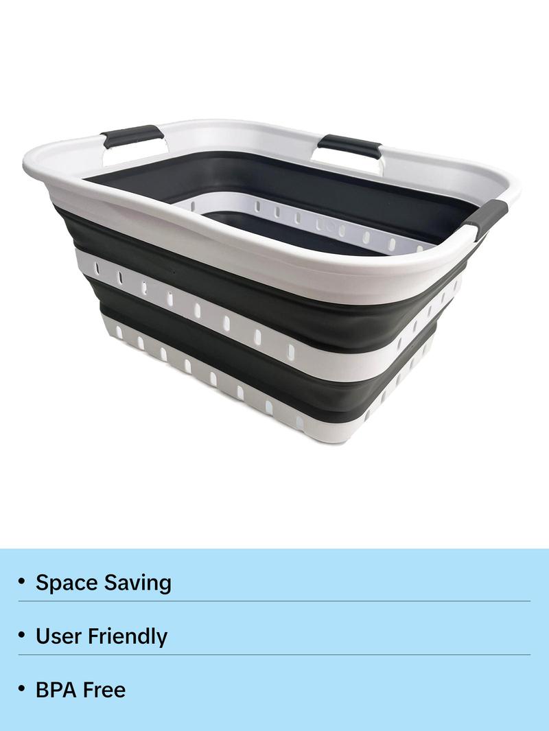 SAMMART Collapsible Plastic Rectangular Laundry Basket - Foldable Pop Up Storage Container/Organizer - Portable Laundry Hamper - Space Saving