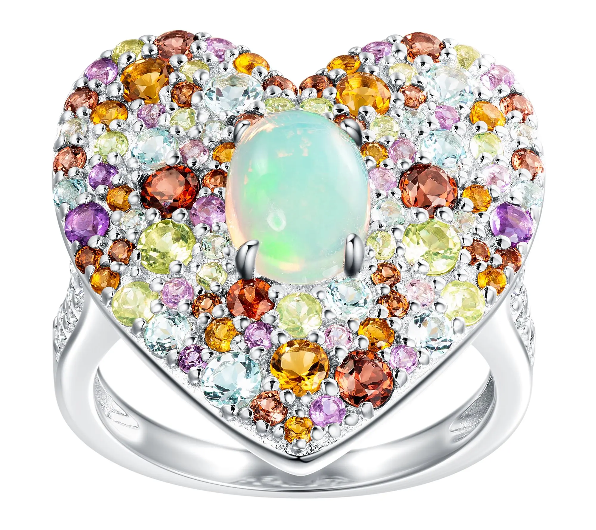 Affinity Gems Opal & Multi-Gemstone Heart Ring,Sterling
