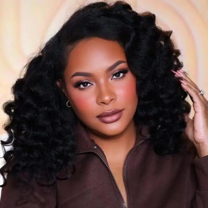 Hergivenhair Unisex 100% Human Hair V-Part Wig - Natural Looking, Yaki Straight, Heat Resistant, Leave-Out Free Thin Part, Full Machine Weft, Secure Average Size Cap, Blowout Kinky Texture