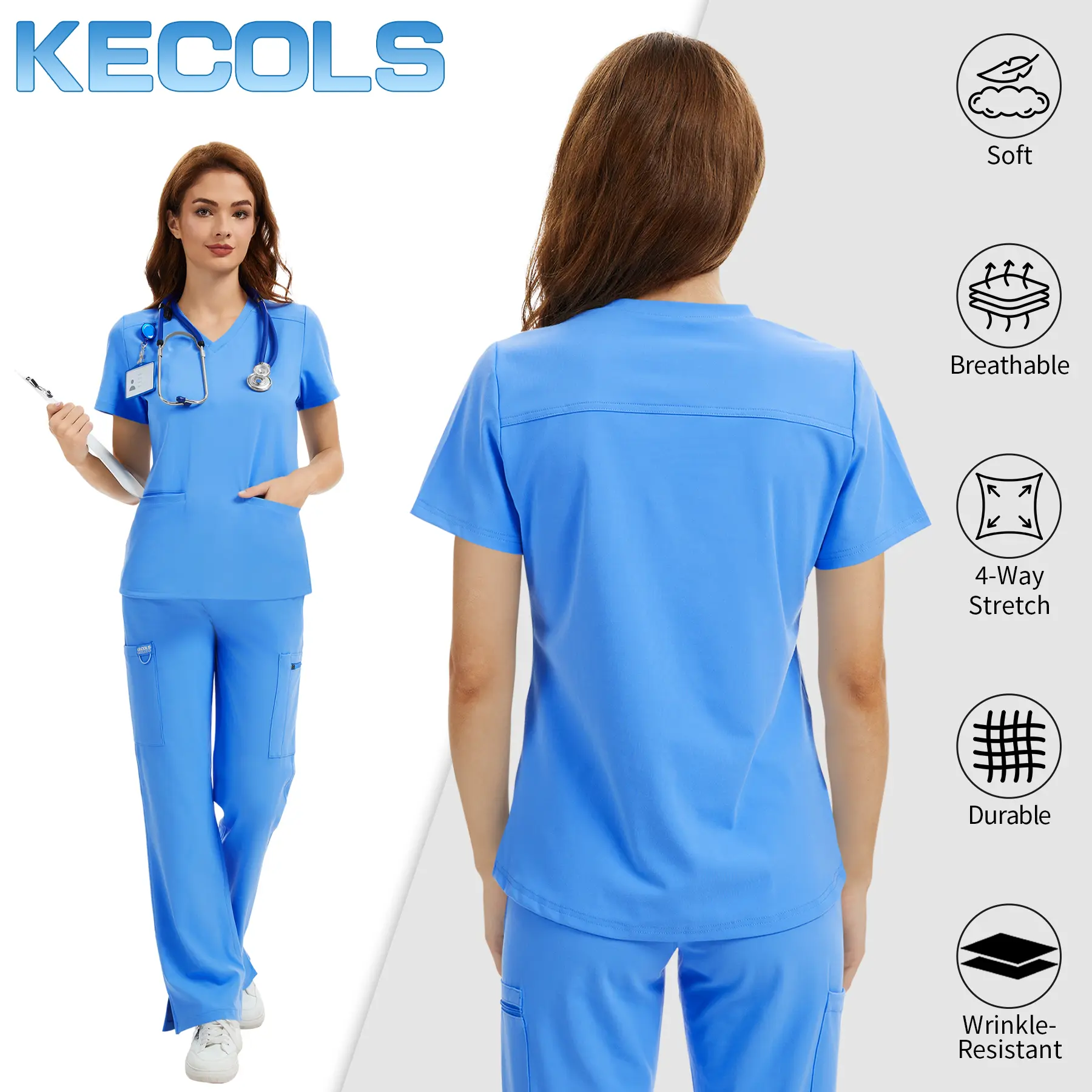 Scrub Tops for Women - V-Neck with 2 Pockets, Soft 4-Way Stretch, Anti-Wrinkle & Easy Care for Medical Uniforms Womenswear Workwear