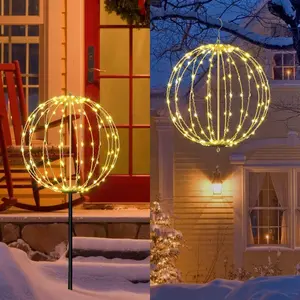 Lightshare 10IN 48LED 16IN 128LED 20IN 200LED Light Ball Yard Decoration Pathway Lights Sphere Light with Fold Flat Metal White Frame Indoor Outdoor Waterproof Garden Lights, Plug in