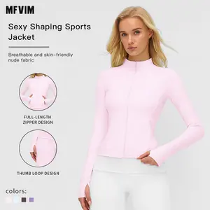 Women's Solid Zip-Up High Neck Sports Crop Jacket by MFVIM - Quick-Dry Long Sleeve Zip-Front Outerwear for Yoga, Gym, Tennis & Pickleball, All-Season Ladies' Athletic Apparel