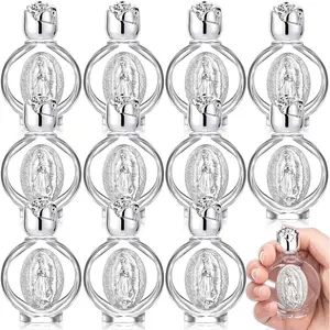 12 Pcs Catholic Holy Water Bottles 0.5 Floz Embossed Glass Holy Water Bottle with Toned Cap and Toned Depiction Communion Gifts for Family Church(Silver,Our Lady of Guadalupe)