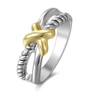 Aprilery Distinctive Design Two Tone Vintage Rings for Women - Elegance Cable Ring Trendy Knot Statement Ring Twisted Cable Wire Band Ring Jewelry Gift
