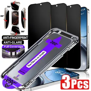 3-Pack 360° Full Coverage Tempered Glass Privacy Screen Protector, Accessories, comes with an installation tool kit and auto-alignment function, compatible with iPhone 17 series, fits iPhone 11, 12, 13, 14, 15, 16, 17 Pro, Pro Max, 16 Plus