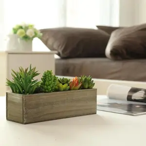 Artificial Succulent Plants in Wood Planter Box
