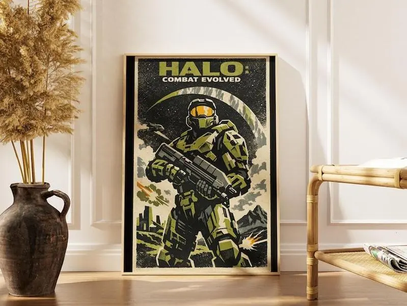 Halo Poster, Retro Sci-Fi Game Art