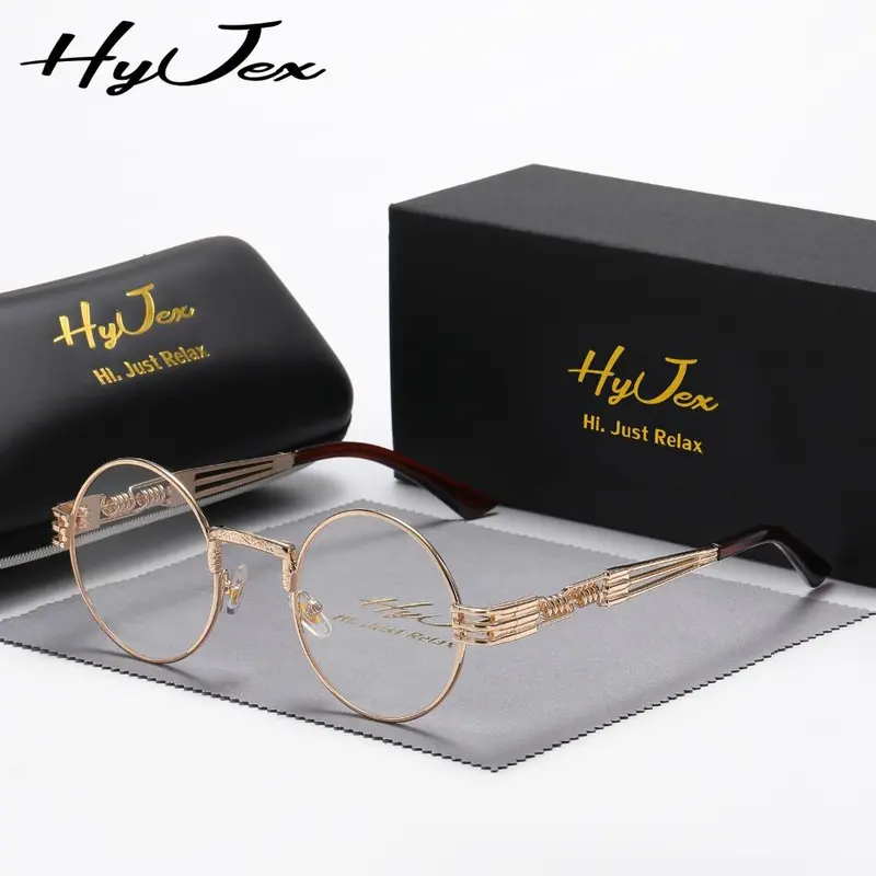 HyJex personalized glasses unisex round frame mirror steampunk fashion flat glasses
