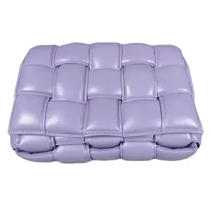Pre-owned Bottega Veneta leather Crossbody Bags Cassette Purple Lambskin Woven Shoulder Bag with Silver Hardware
