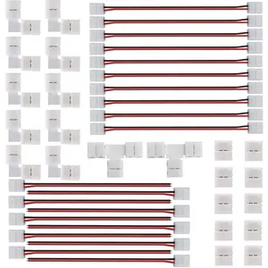 1Set 2 Pins 8mm LED Strip Connector Kit | Right Angle Corner, T Shape Gapless Connector - Quick Connect, Crimping, Solderless, Fit for SMD 3528/2835 Single Color Flexible LED Extension Connectors for Lighting Designs, NOT COB or Neon Lights