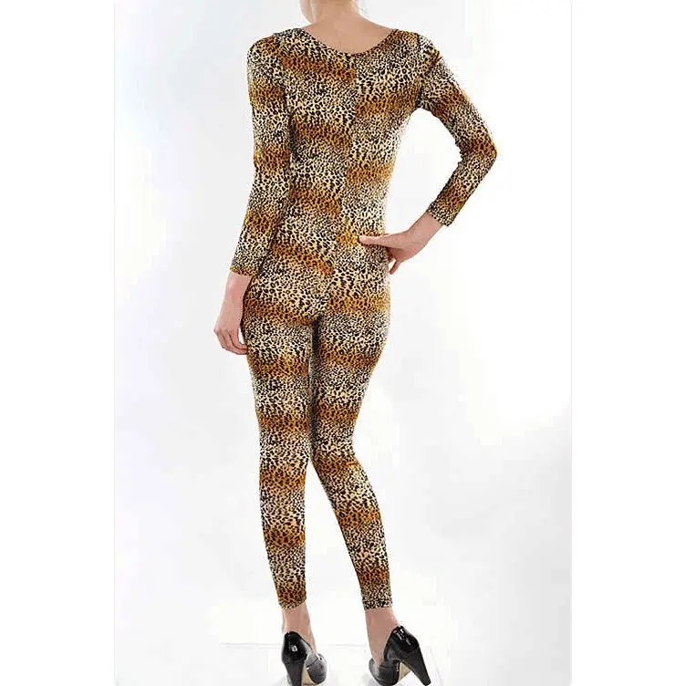 Long Sleeve Leopard Print jumpsuit catsuit