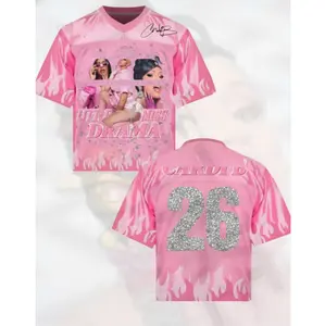 Bardi Gang 26 Flame V-Neck Cropped Football Jersey – Hip Hop Streetwear Graphic Tee - Women Rapper Little Miss Drama Tour 2026 Outfit, Concert Idea, Am I The Drama, Breathable Quick-dry Frabic