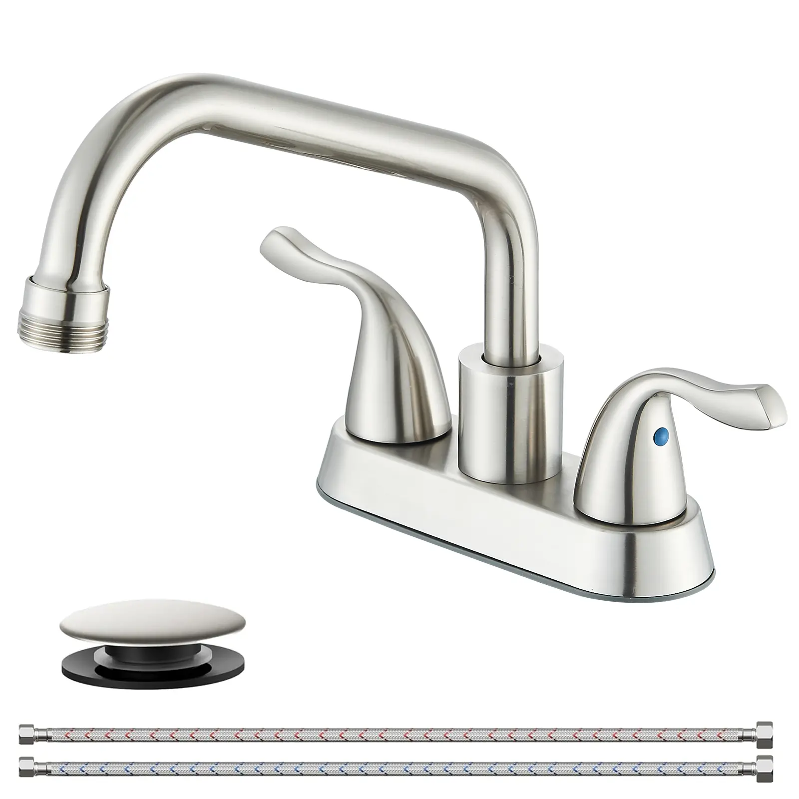 Utility Laundry Sink Faucet, Brushed Nickel 2-Handle 4 Inch Centerset Bathroom Sink Faucet , 360° Swivel Spout with 3/4" NPT Threaded End for Laundry Tub with Pop up Drain