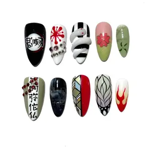 Hashira Anime Press On Nails: KNY Fiery Ombre Nail Arts