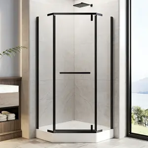 36"D X 36"W X 72"H Neo-Angle Shower Door, Corner Shower Door, 1/4" Tempered Glass With Explosion-Proof Film, Chrome Stainless Steel Frame