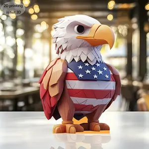 1 Gram style Patriotic American Bald Eagle wooden ornament, cartoon theme manufactured wooden eagle statue, 5.5 "x 8" desk decoration, suitable for home and office, no electricity required, ideal for April 4th gift