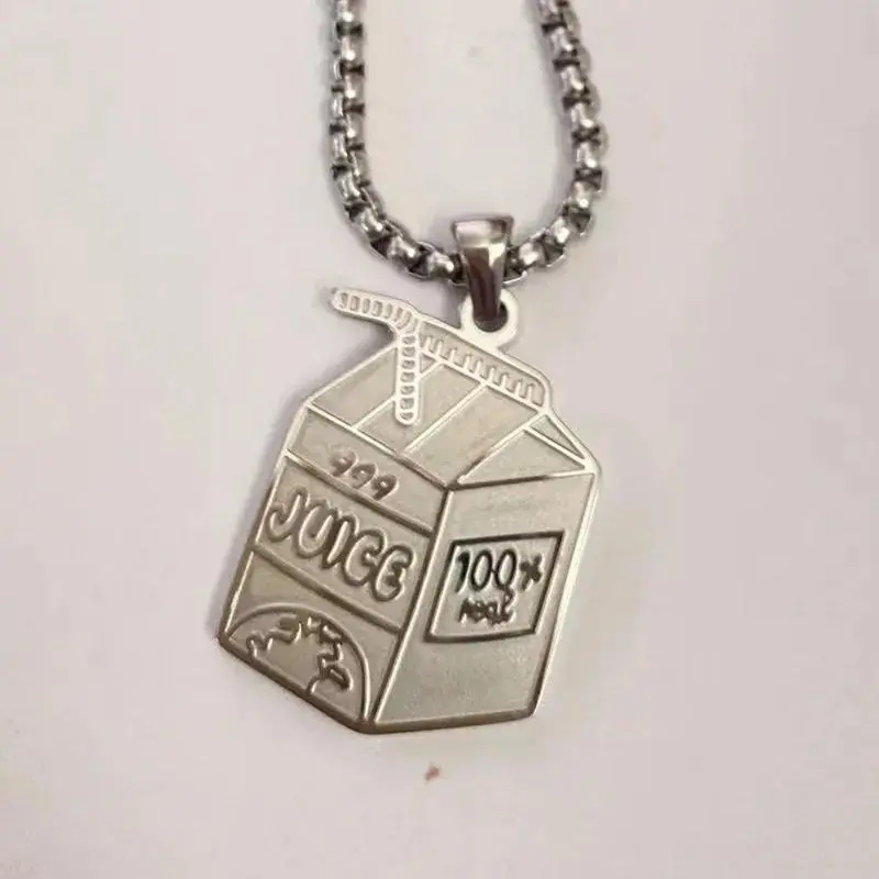 Juice box pendant Necklace,Stainless Steel hiphop Necklace,Hoodie Accessories Fashion Jewelry for couples,New year gift