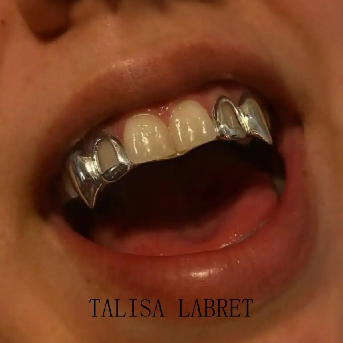 2pcs/SET Hip Hop Double Fang Teeth Grillz for Teeth Golden Color Plated Canine Two Tooth Upper Top Fangs Hollow Vampire Teeth Grills Jewelry symmetry on both sides  Oral Cosmetic  Ceramic BracesTALISA