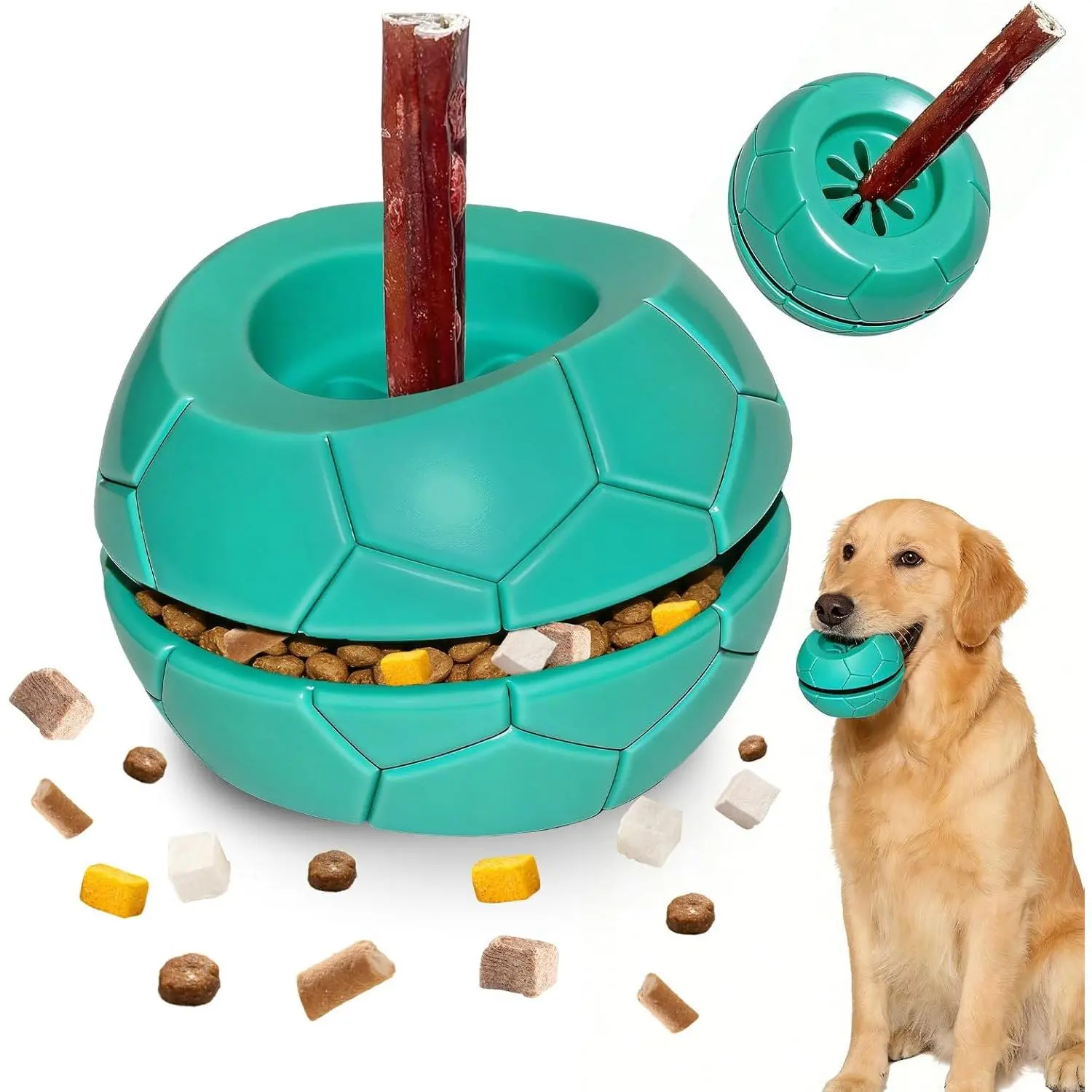 Treat Dispensing Dog Toys & Bully Stick Holder, Durable Natural Rubber Chew Toys for Aggressive Chewers, Large/Medium Dogs, Interactive Puzzle to Relieve Boredom, Choking Prevention, Dishwasher Safe