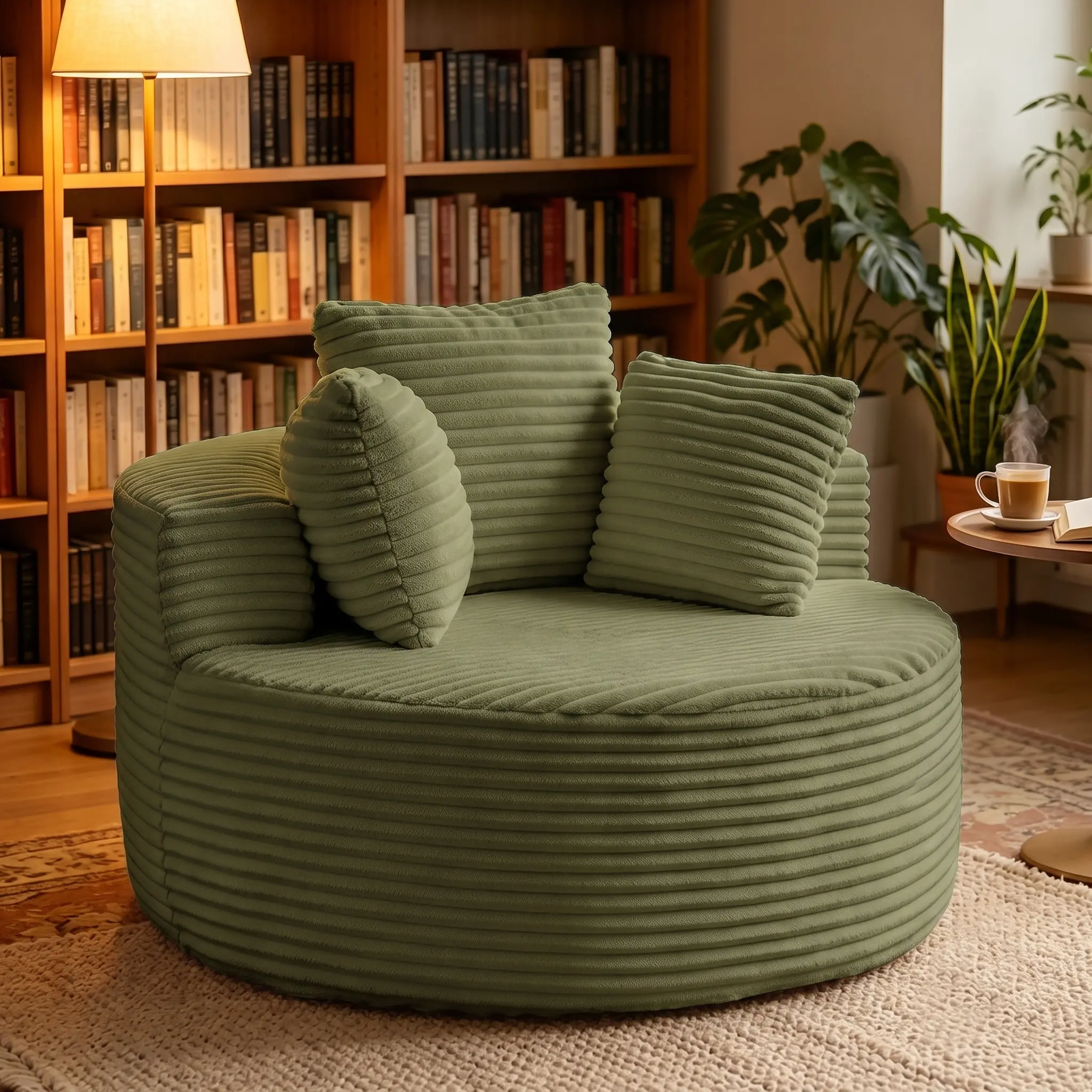 Eyisean 43" Corduroy Boneless Cloud Chair Lounger, Upholstered Deep-Seat Floor Chair with 3 Pillows, Wide Armrests, Cushioned Support, No Assembly Required for Living Room, Bedroom